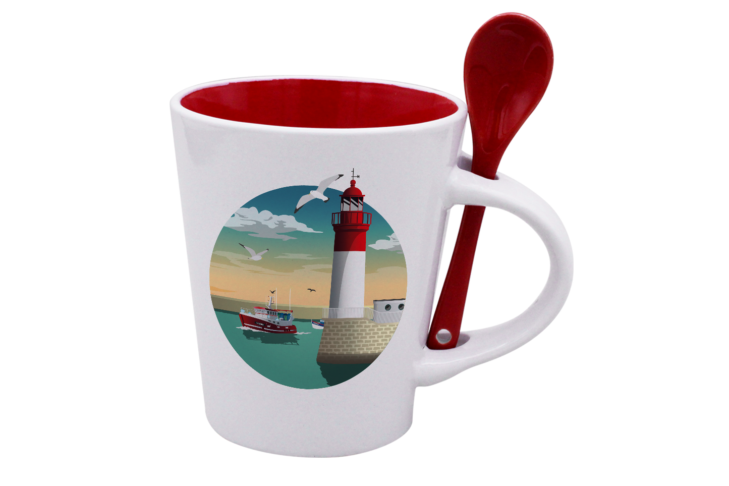 MUG CUILLERE BLANC INT. ROUGE-PHARECHA