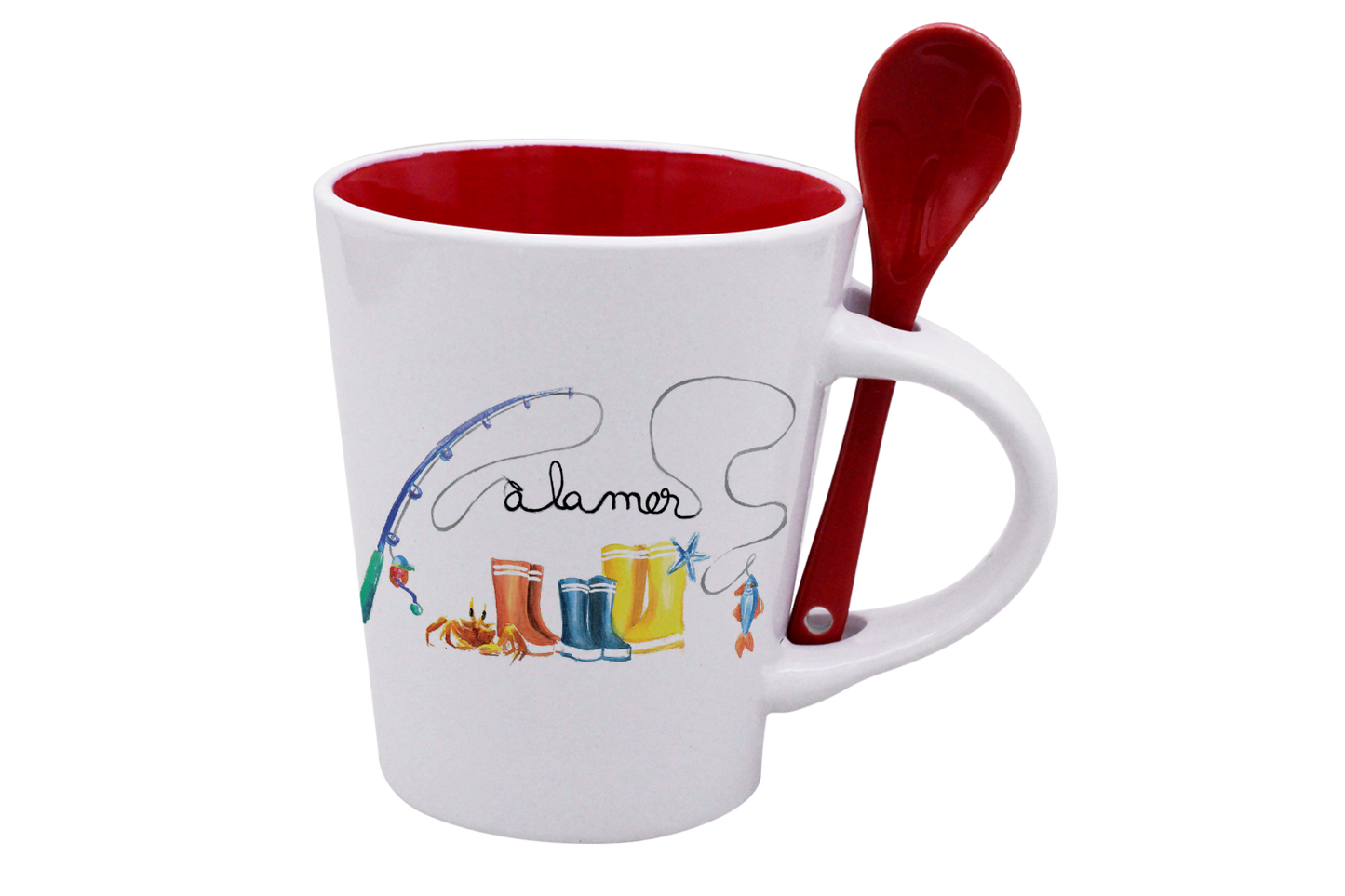 MUG CUILLERE BLANC INT. ROUGE-BOTTE A LA MER
