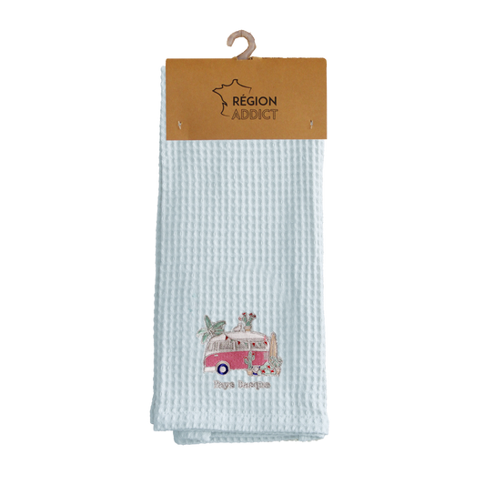 TORCHON NID D'ABEILLE VAN BASQUE BLEU