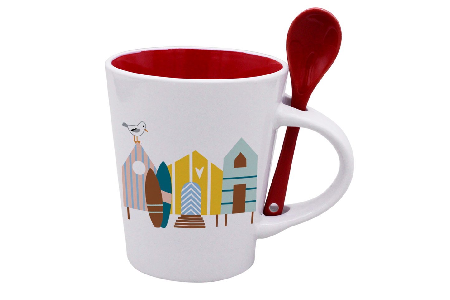 MUG CUILLERE BLANC INT. ROUGE-CABINES ET SURF LA PETITE EMI