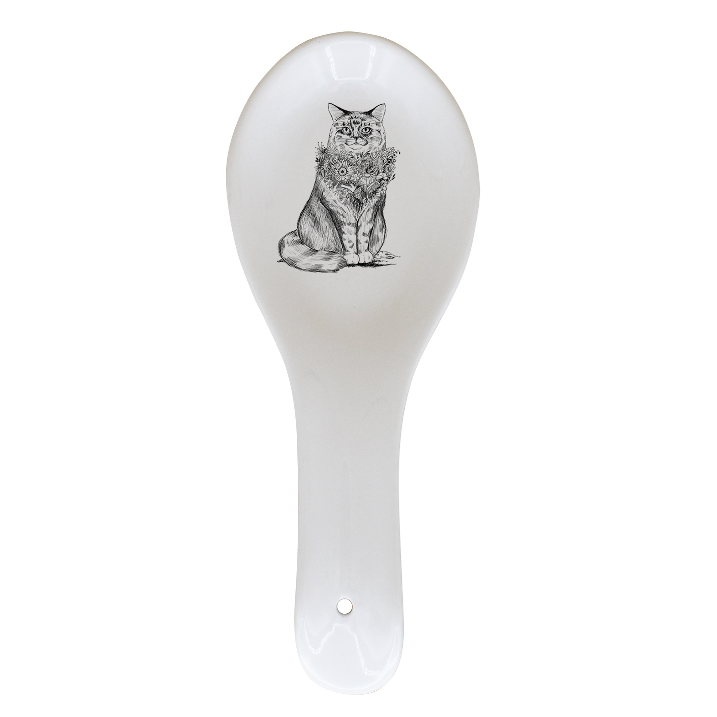 REPOSE CUILLERE BLANC - CHAT DE VILLE NOIR AVEC COLLIER DE FLEURS