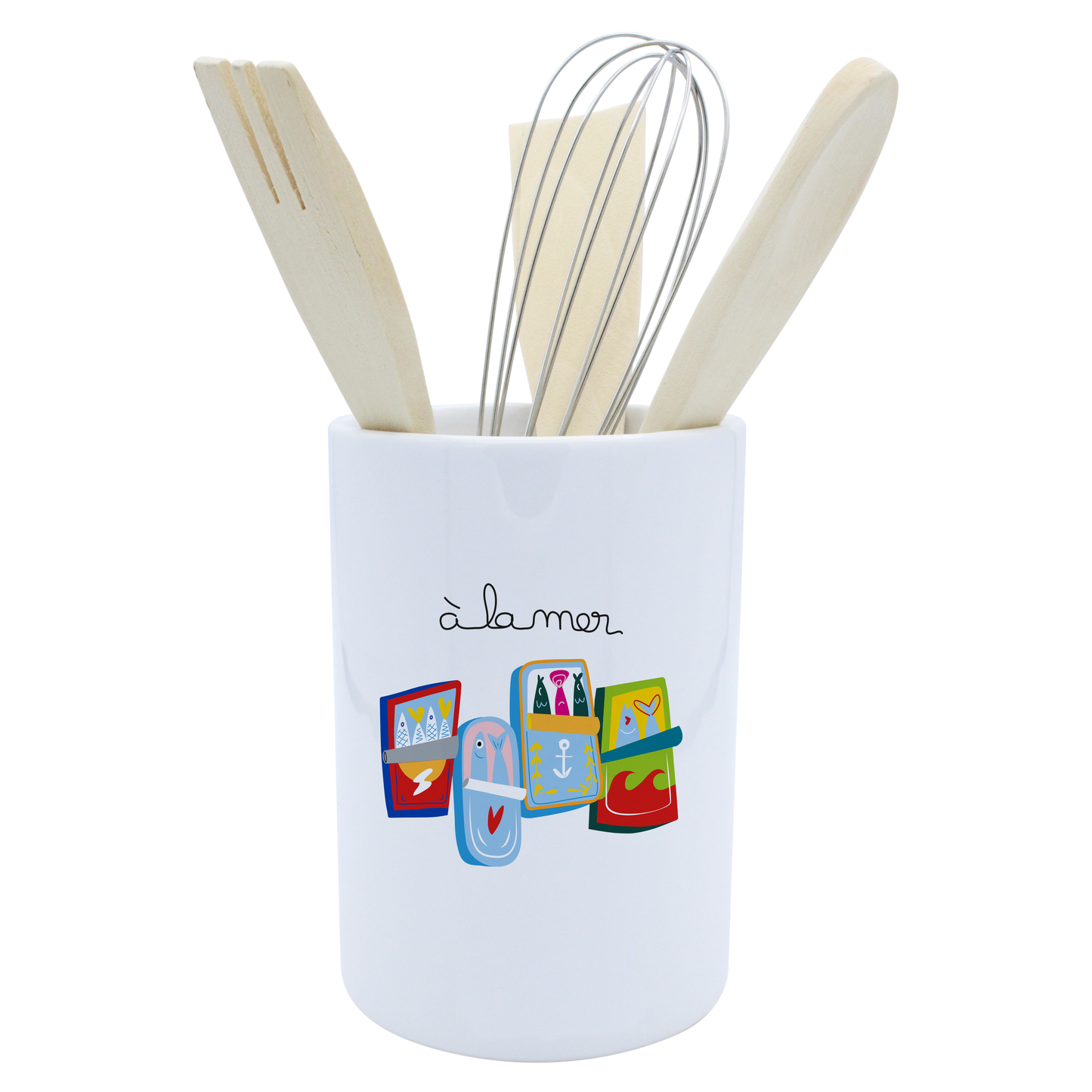 POT A USTENSILES BLANC-A LA MER SARDINES