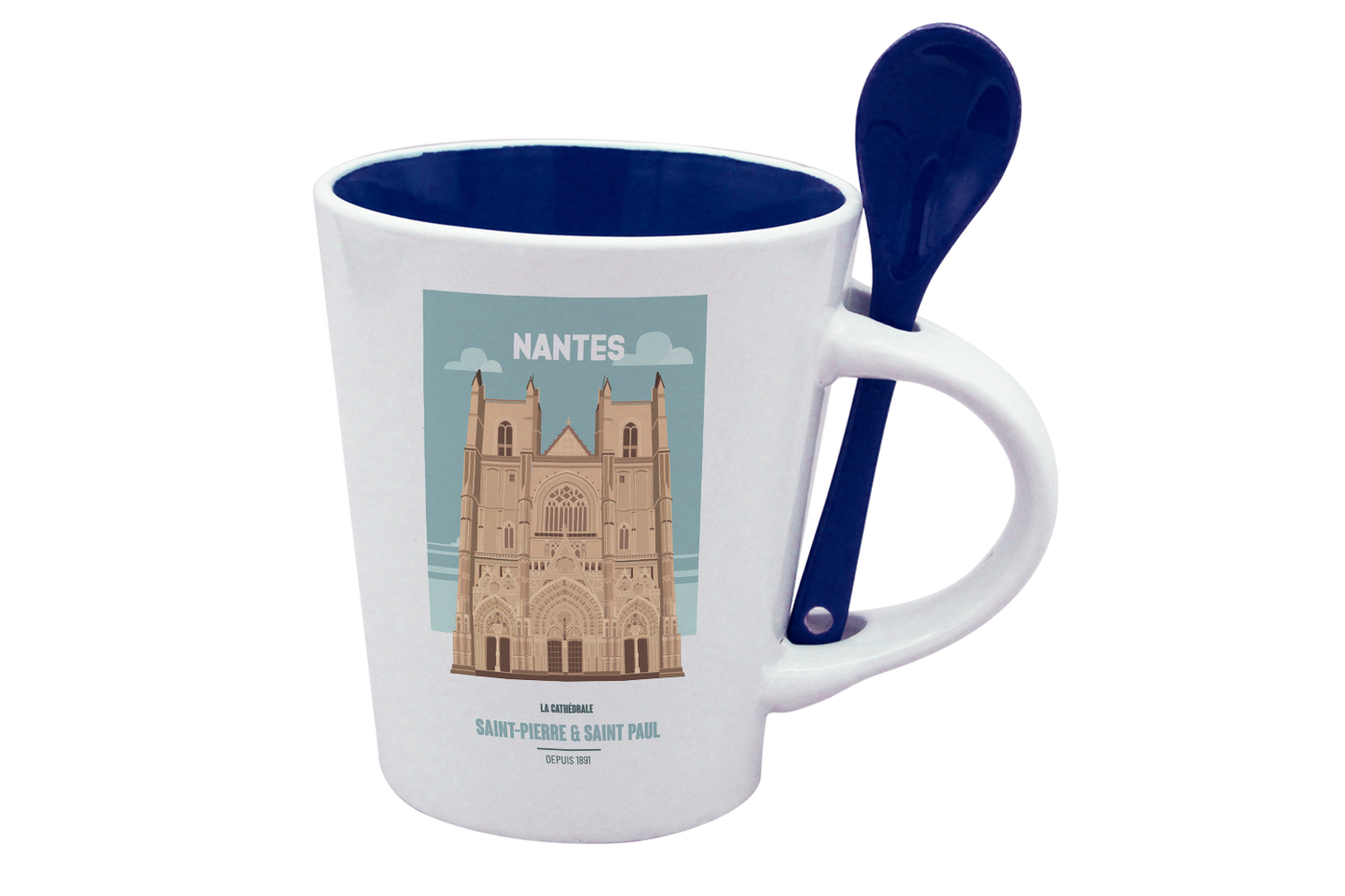 MUG CUILLERE BLANC INT. BLEU-NTECATHE