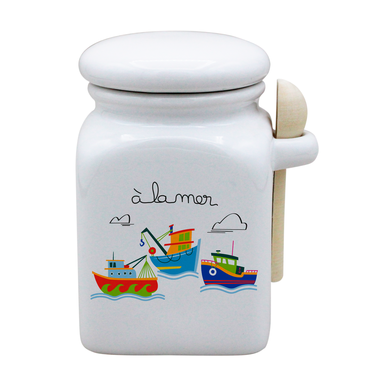 POT BLANC MM COUV. BLANC+CUIL. BOIS-A LA MER BATEAUX