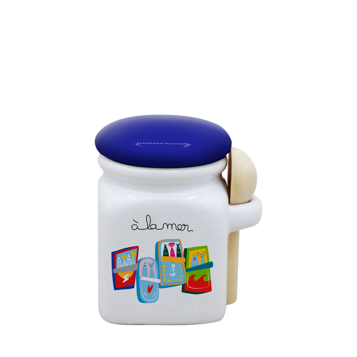 POT BLANC MINI COUV. BLEU+CUIL. BOIS-A LA MER SARDINES