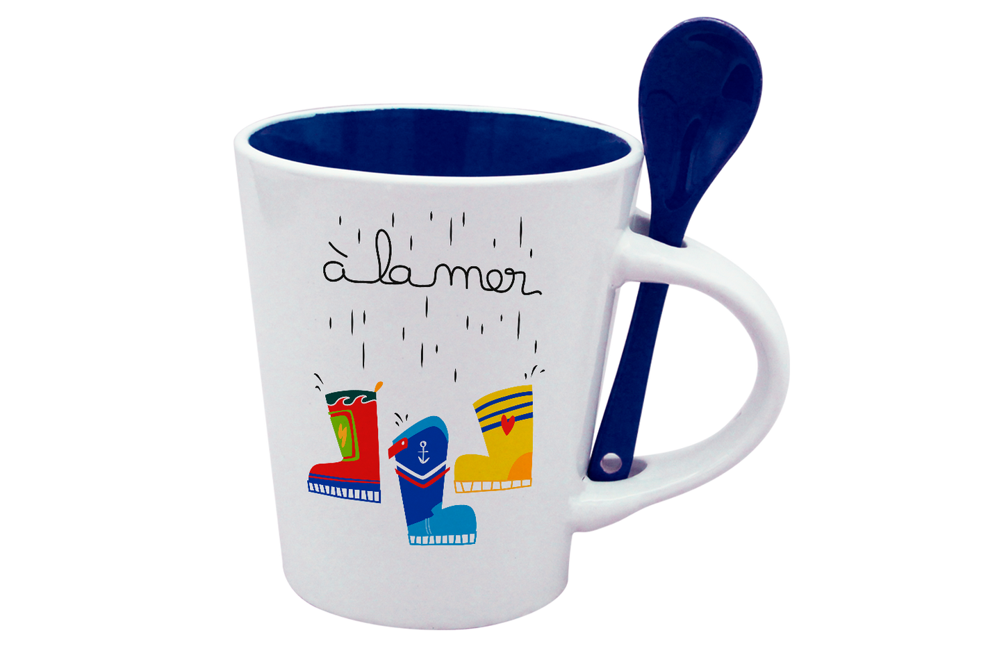 MUG CUILLERE BLANC INT. BLEU-A LA MER BOTTES
