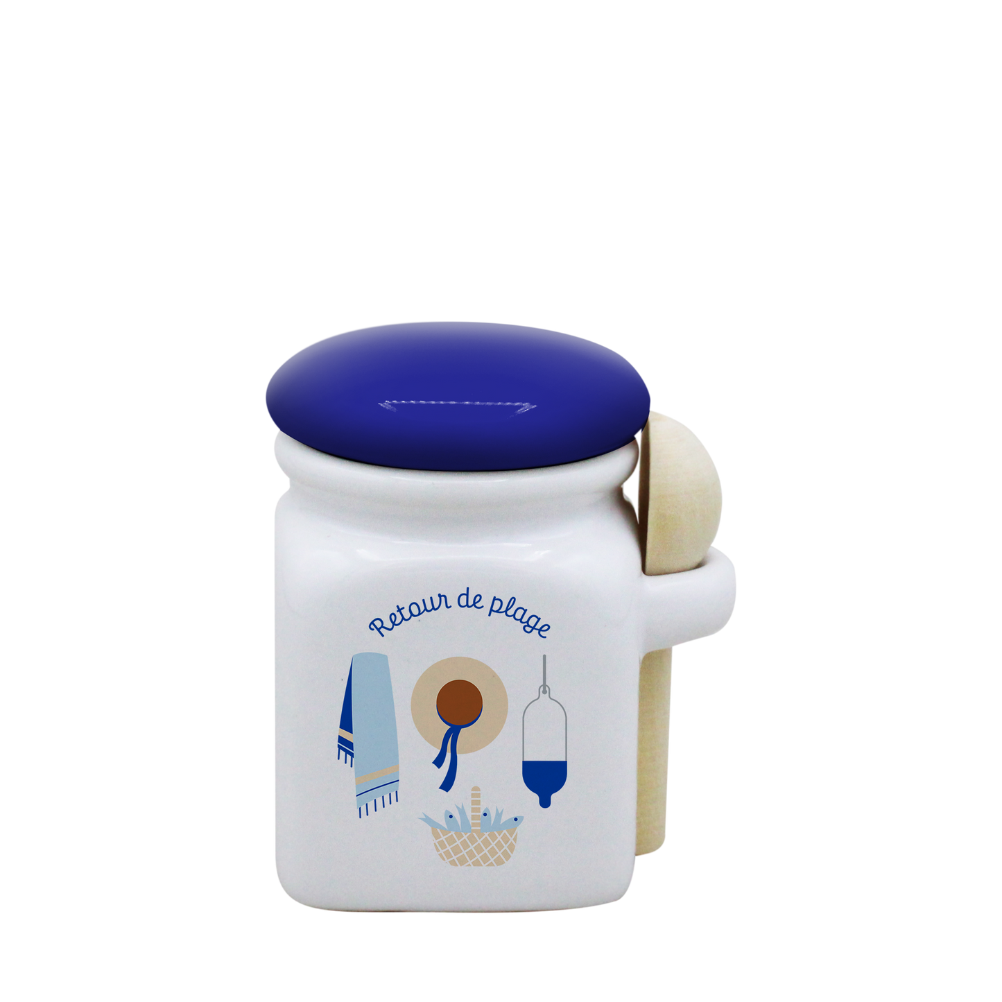 POT BLANC MINI COUV. BLEU+CUIL. BOIS-RETOUR DE PLAGE LA PETITE EMI