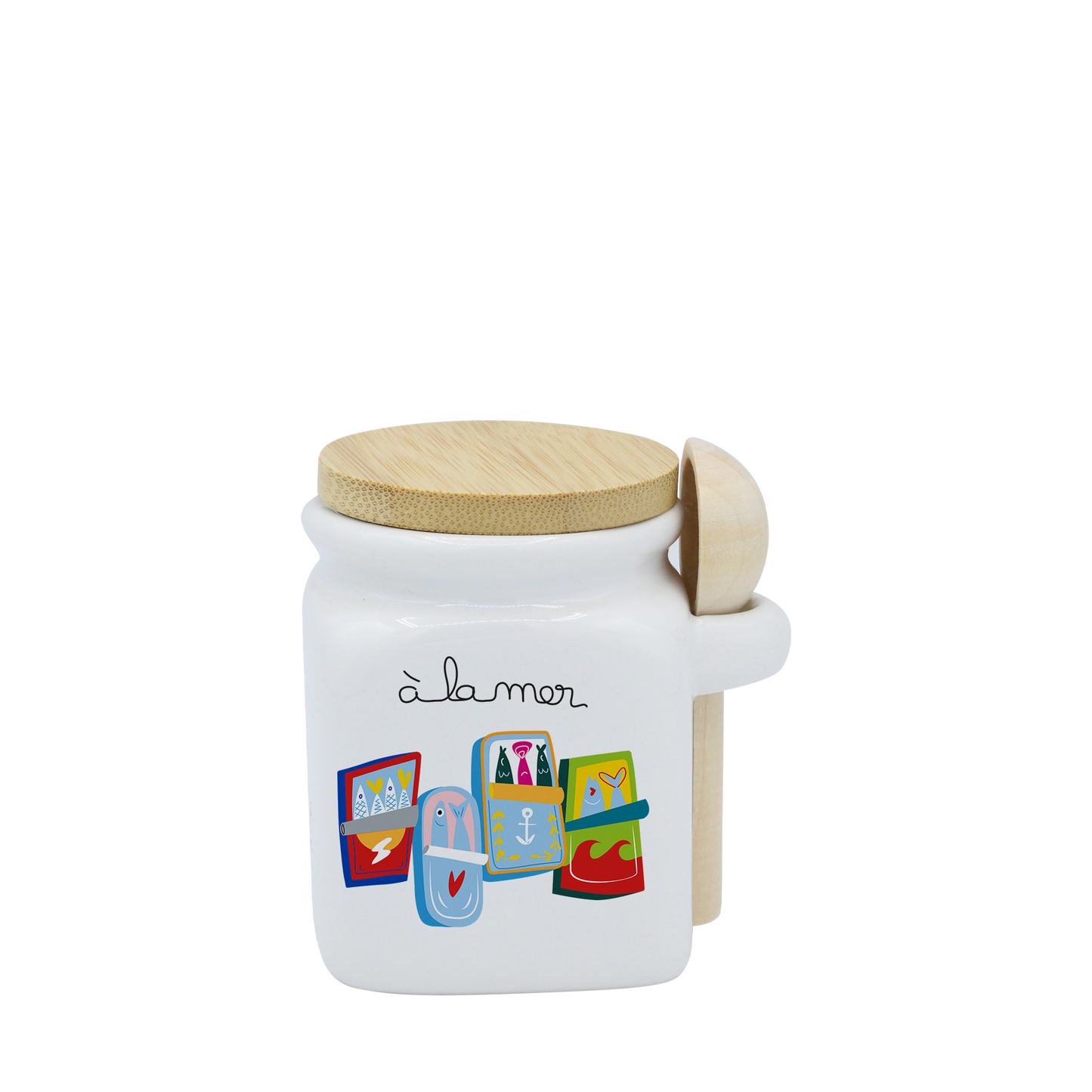 POT BLANC MINI COUV. BAMBOO+CUIL. BOIS-A LA MER SARDINES