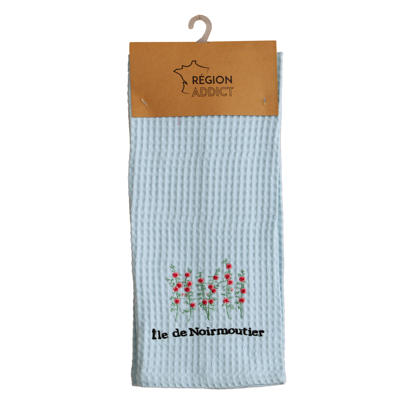 TORCHON NID D'ABEILLE ROSE TREMIERES NOIRMOUTIER BLEU