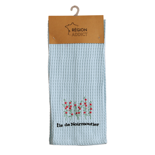 TORCHON NID D'ABEILLE ROSE TREMIERES NOIRMOUTIER BLEU