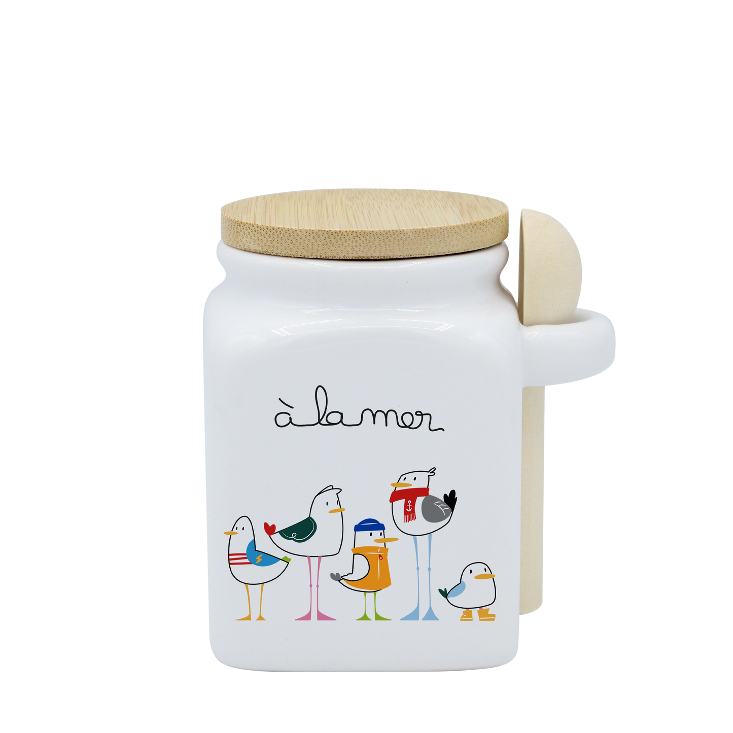 POT BLANC PM COUV. BAMBOO+CUIL. BOIS-A LA MER MOUETTES