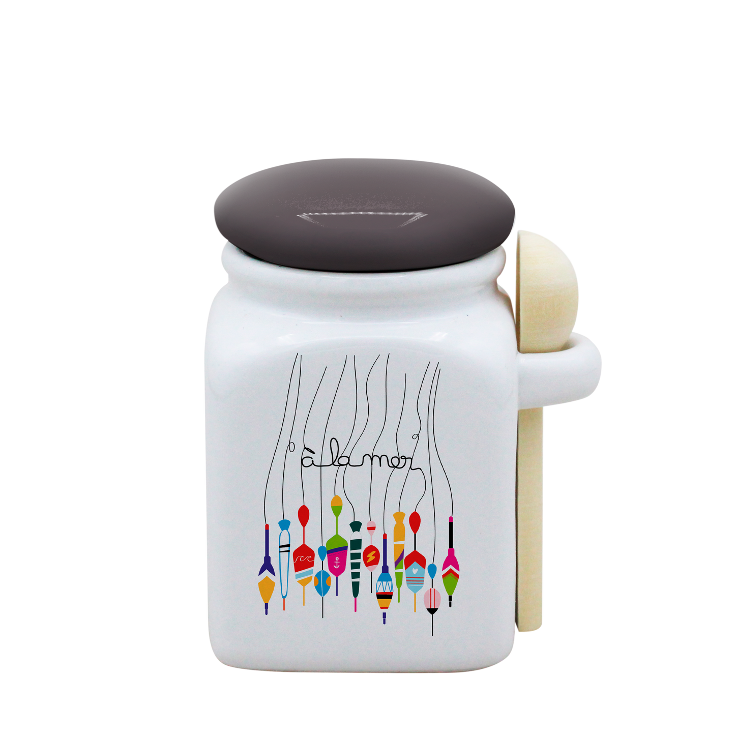 POT BLANC PM COUV. GRIS+CUIL. BOIS - A LA MER BOUCHON