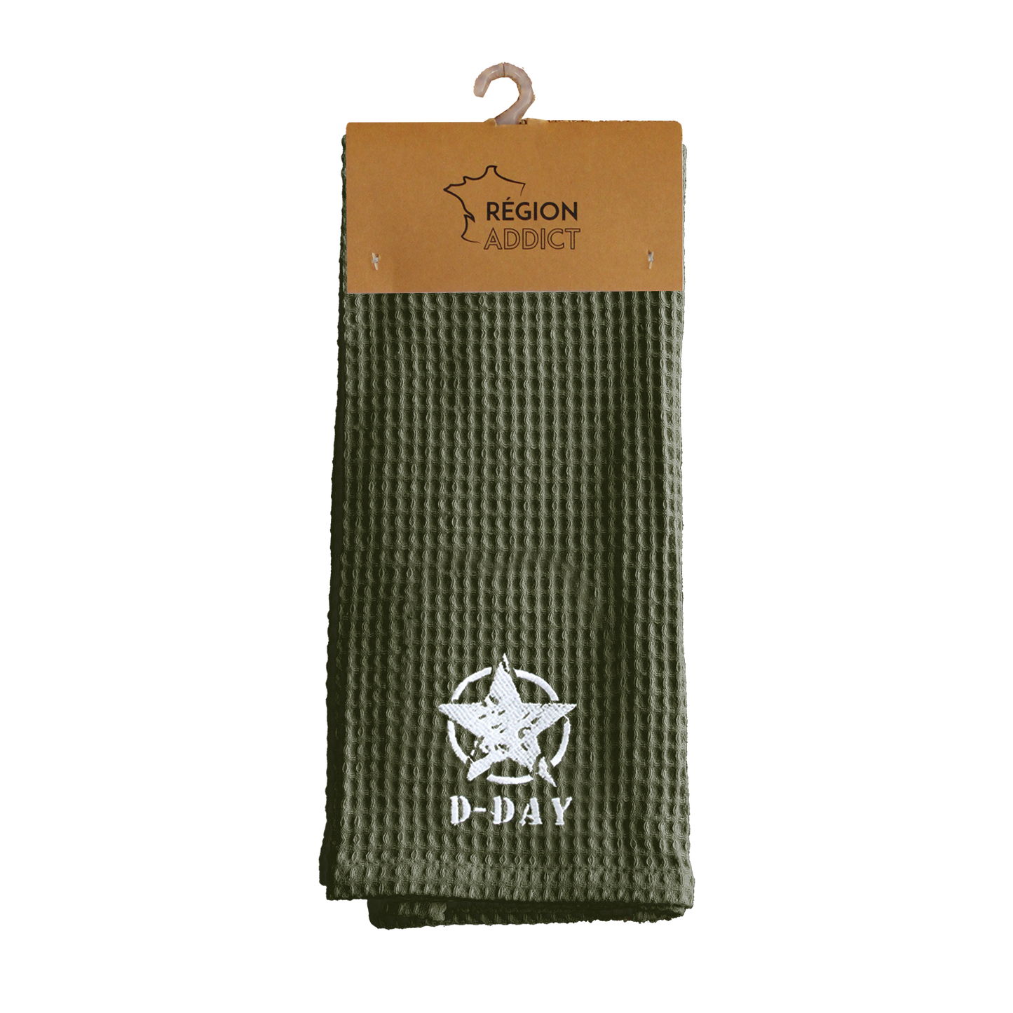 TORCHON NID D'ABEILLE ETOILE D-DAY KAKI