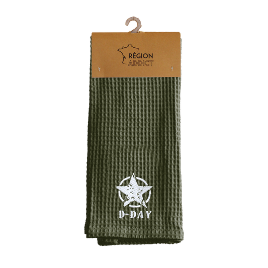 TORCHON NID D'ABEILLE ETOILE D-DAY KAKI