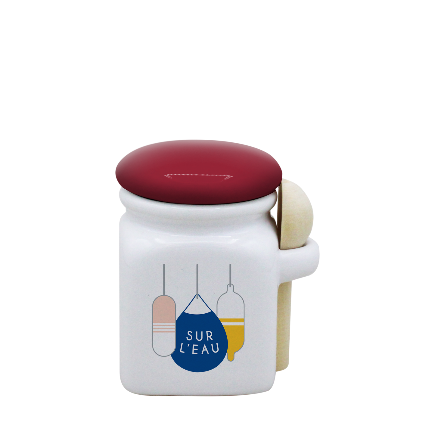 POT BLANC MINI COUV. ROUGE+CUIL. BOIS -BOUEE SUR L'EAU LA PETITE EMI