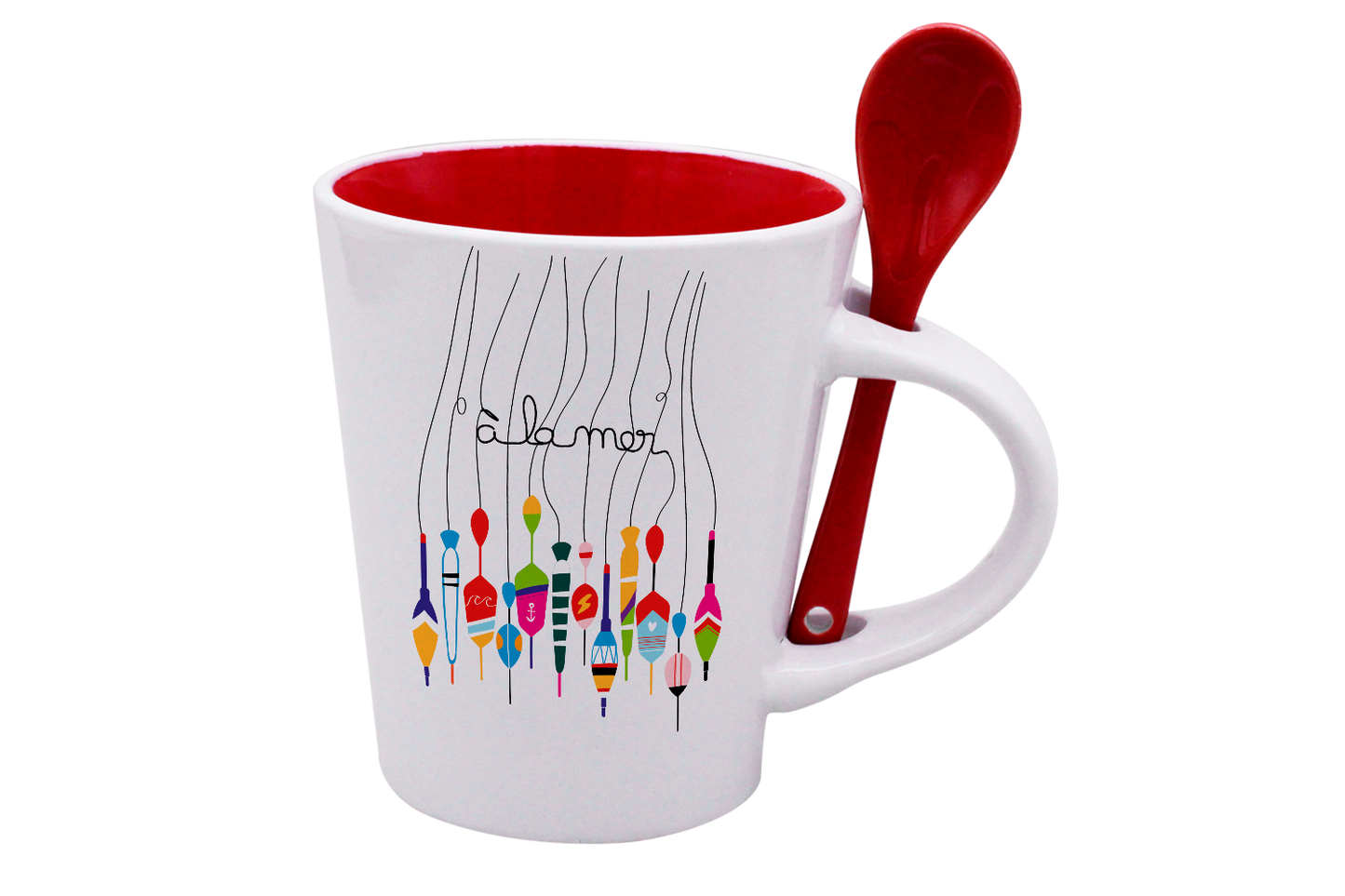 MUG CUILLERE BLANC INT. ROUGE - A LA MER BOUCHON