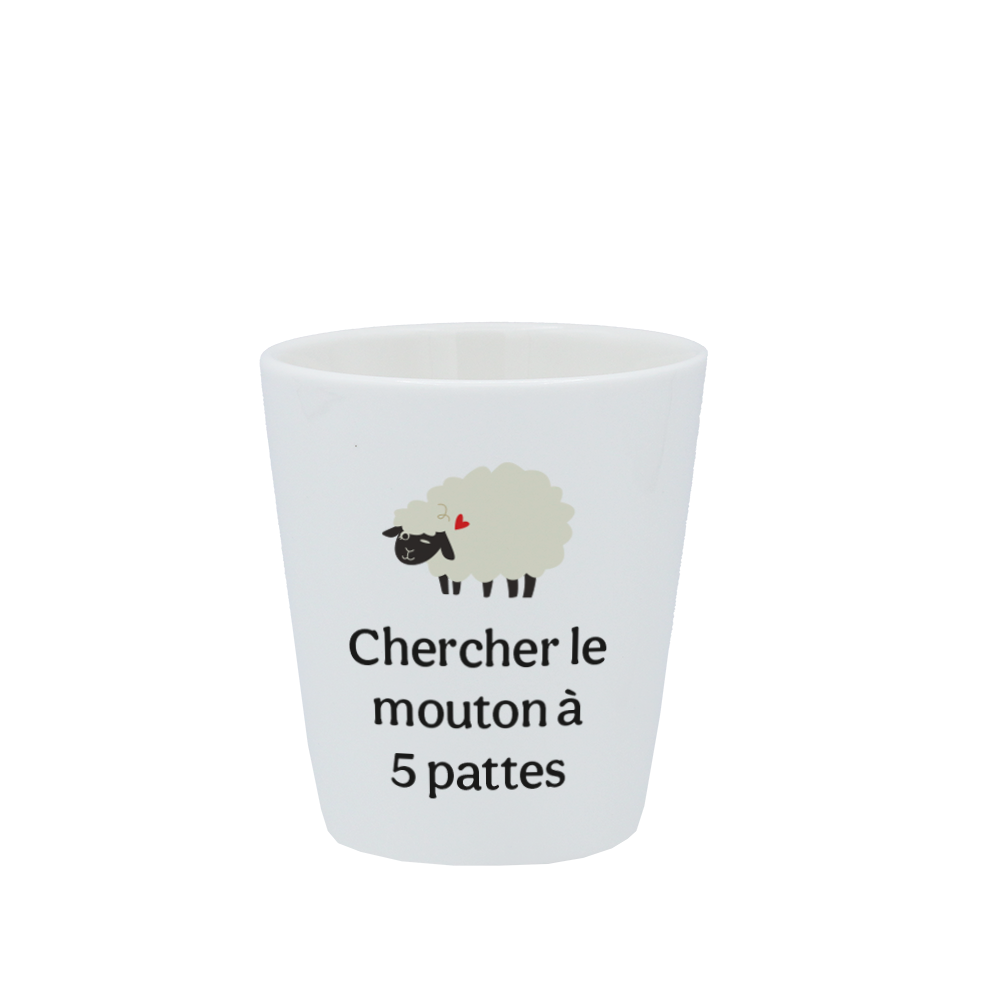 TASSE ESPRESSO BLANCHE S/ANSE - CHERCHER LE MOUTON A 5 PATTES