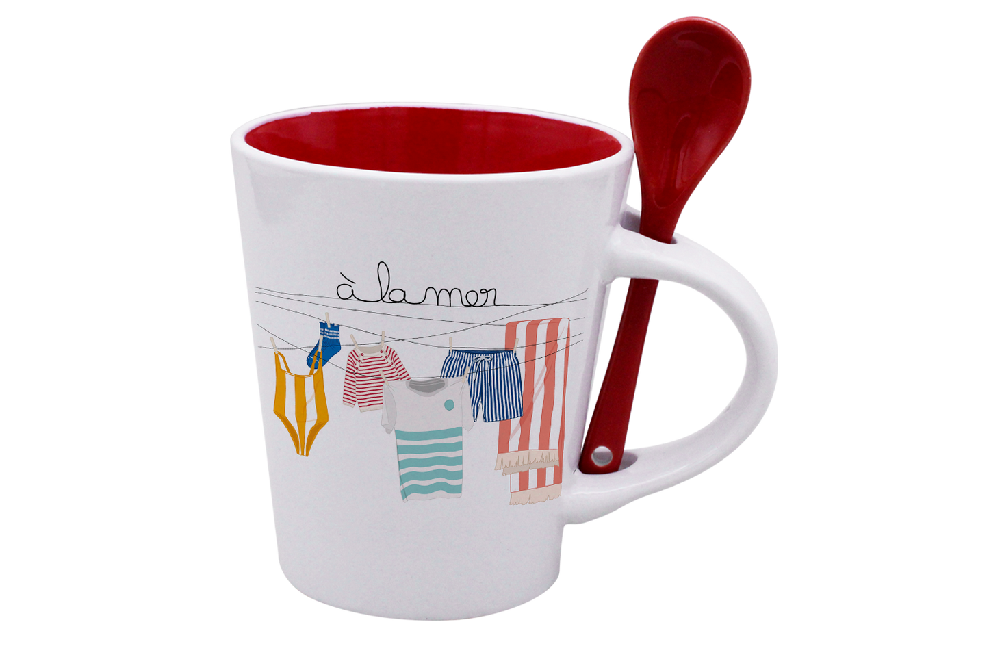 MUG CUILLERE BLANC INT. ROUGE-TRILINGE