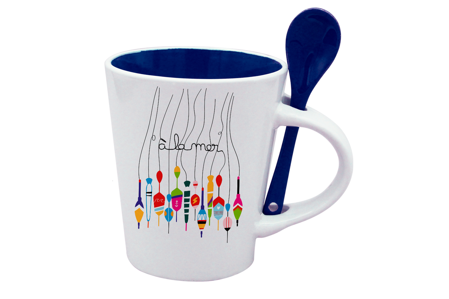 MUG CUILLERE BLANC INT. BLEU - A LA MER BOUCHON