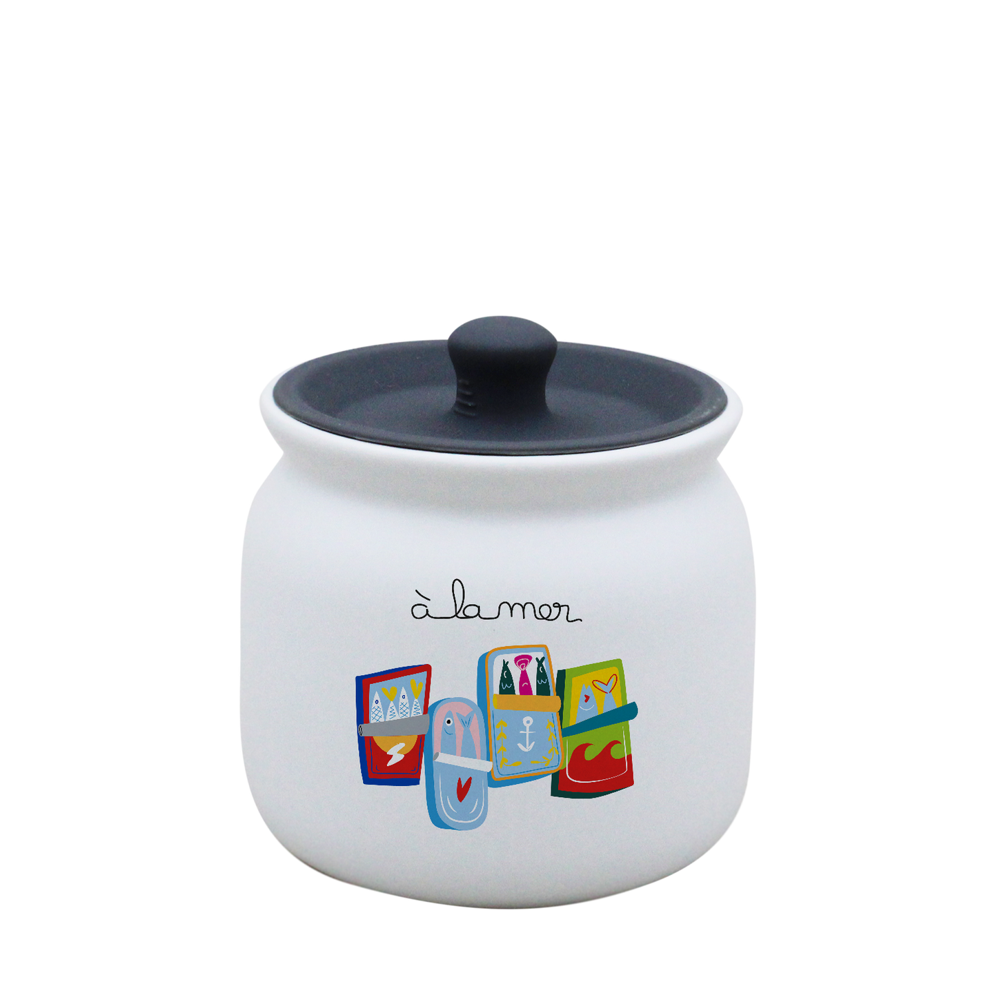 POT BLANC PM COUV. SILICONE GRIS-A LA MER SARDINES