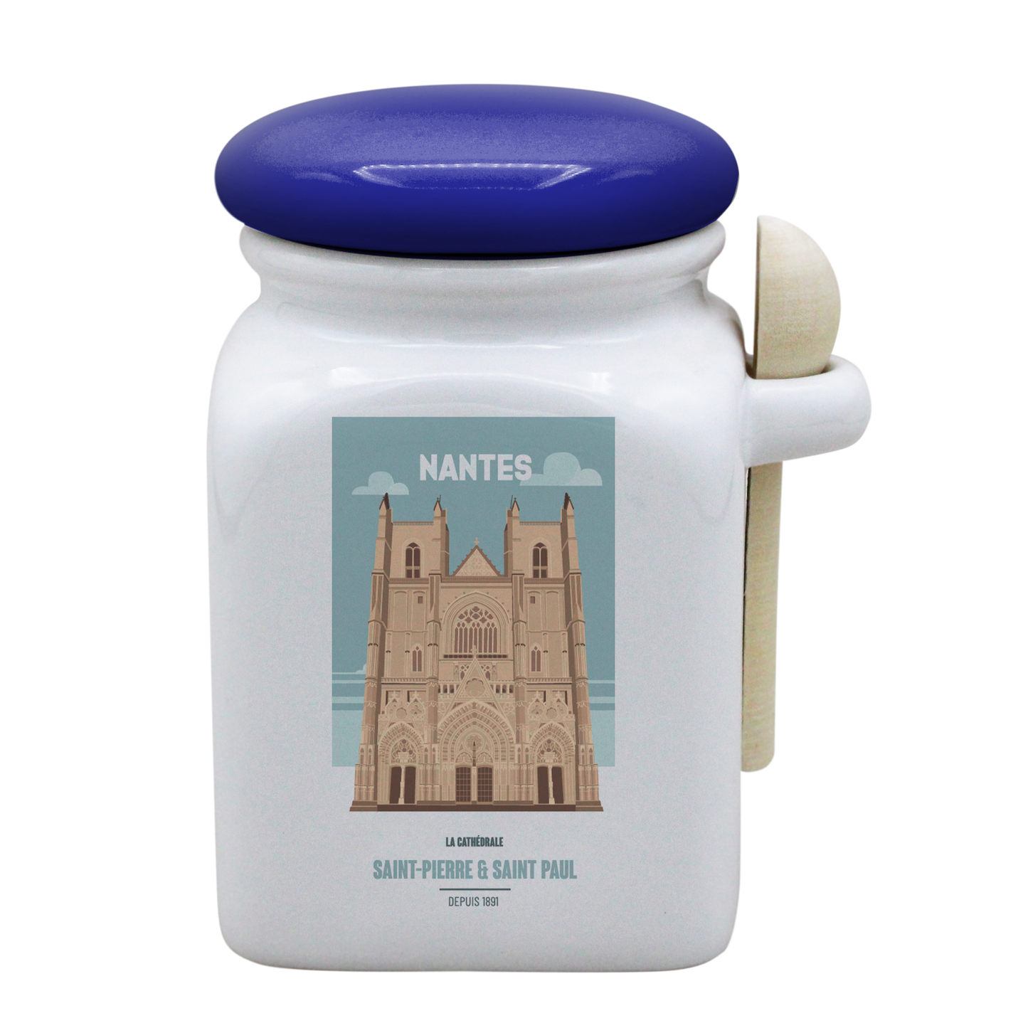 POT BLANC MM COUV. BLEU +CUIL. BOIS-NTECATHE