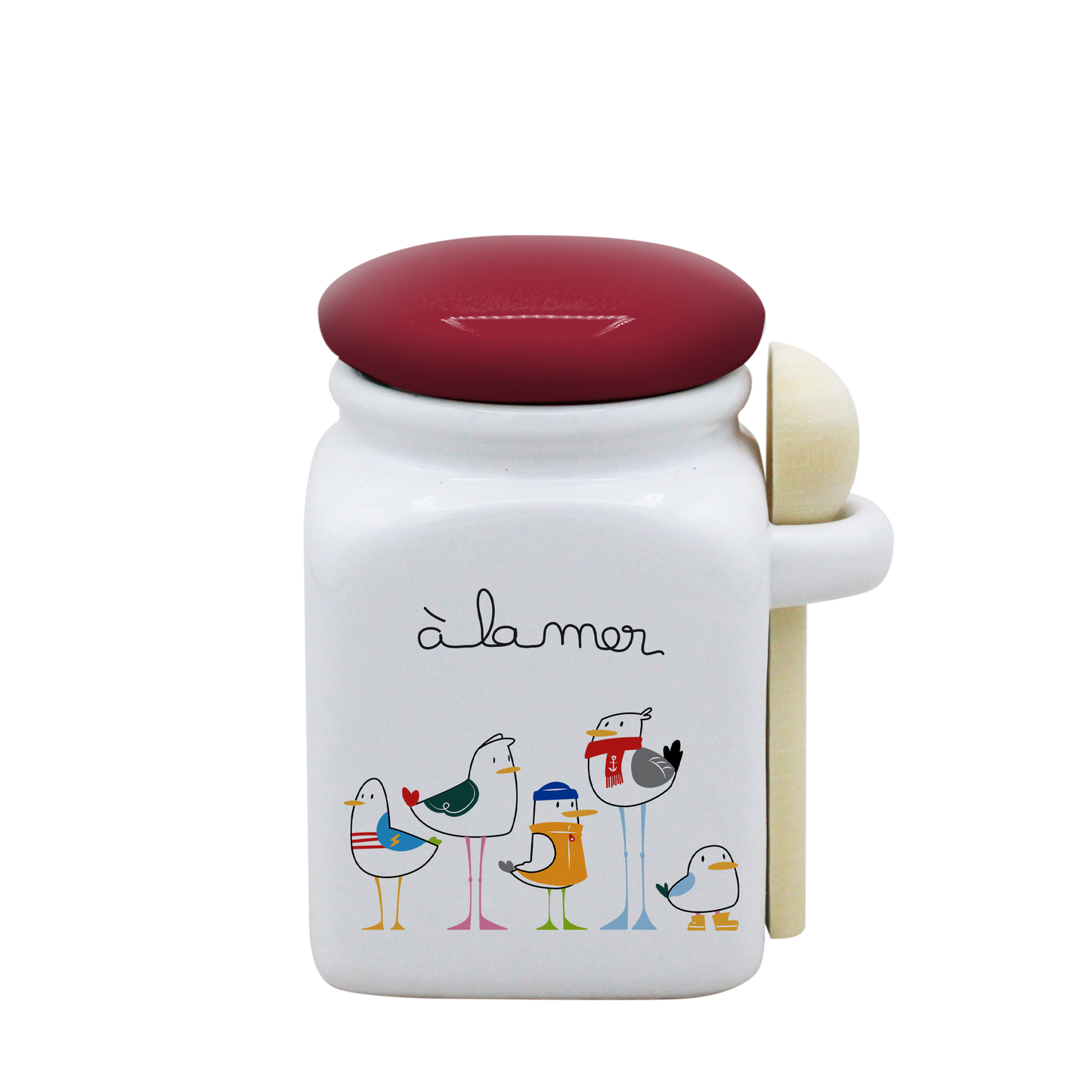 POT BLANC PM COUV. ROUGE+CUIL. BOIS-A LA MER MOUETTES