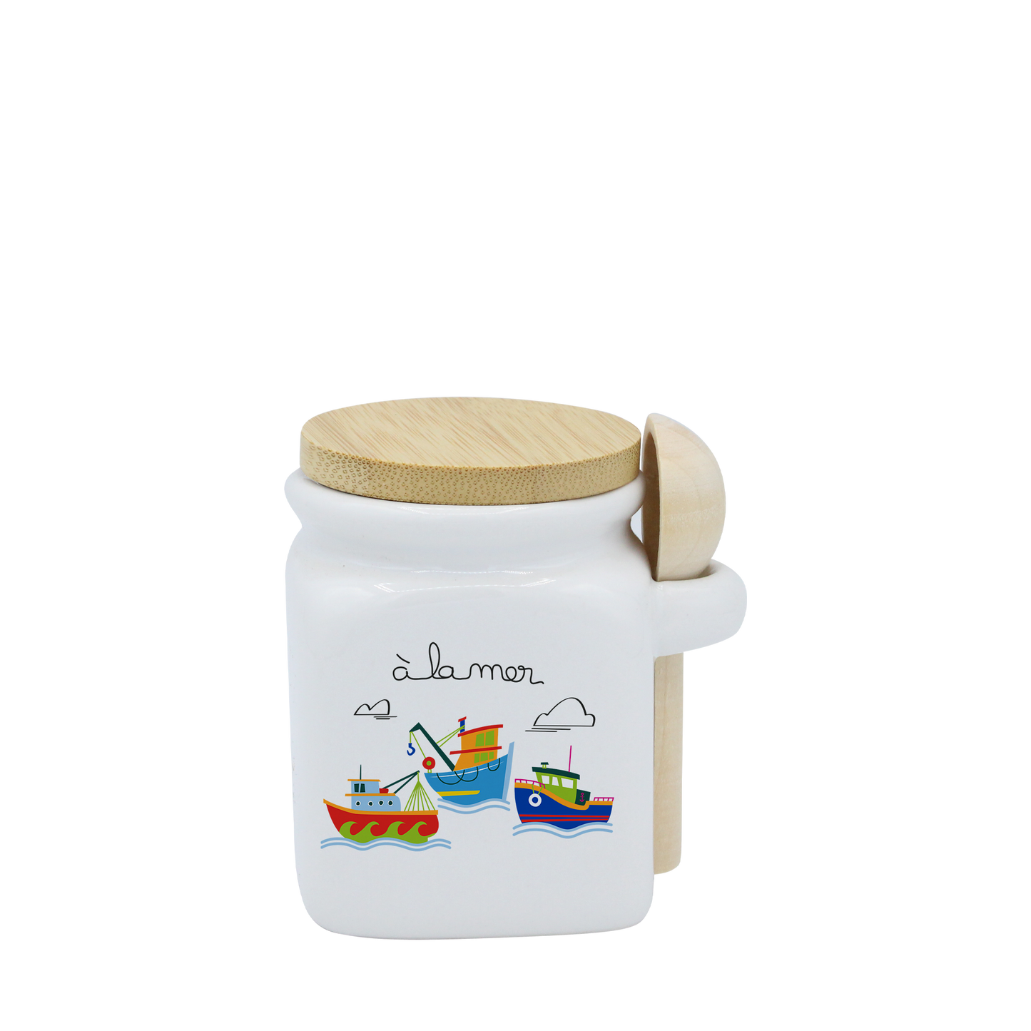 POT BLANC MINI COUV. BAMBOO+CUIL. BOIS-A LA MER BATEAUX