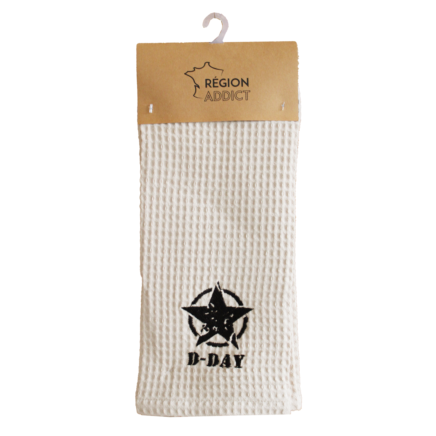 TORCHON NID D'ABEILLE ETOILE D-DAY CREME