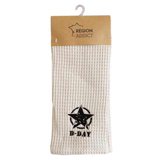 TORCHON NID D'ABEILLE ETOILE D-DAY CREME