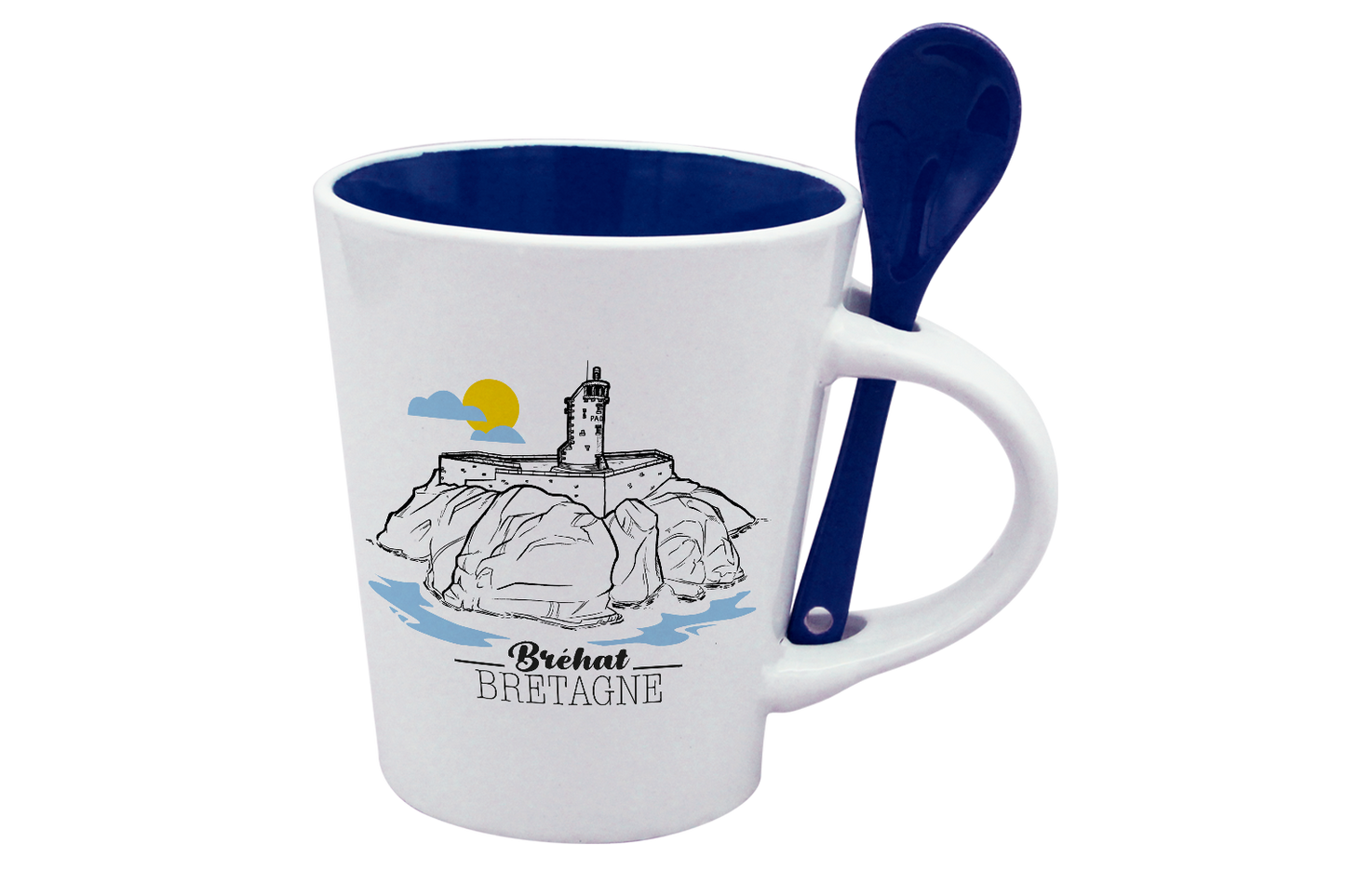 MUG CUILLERE BLANC INT. BLEU-BREPAON