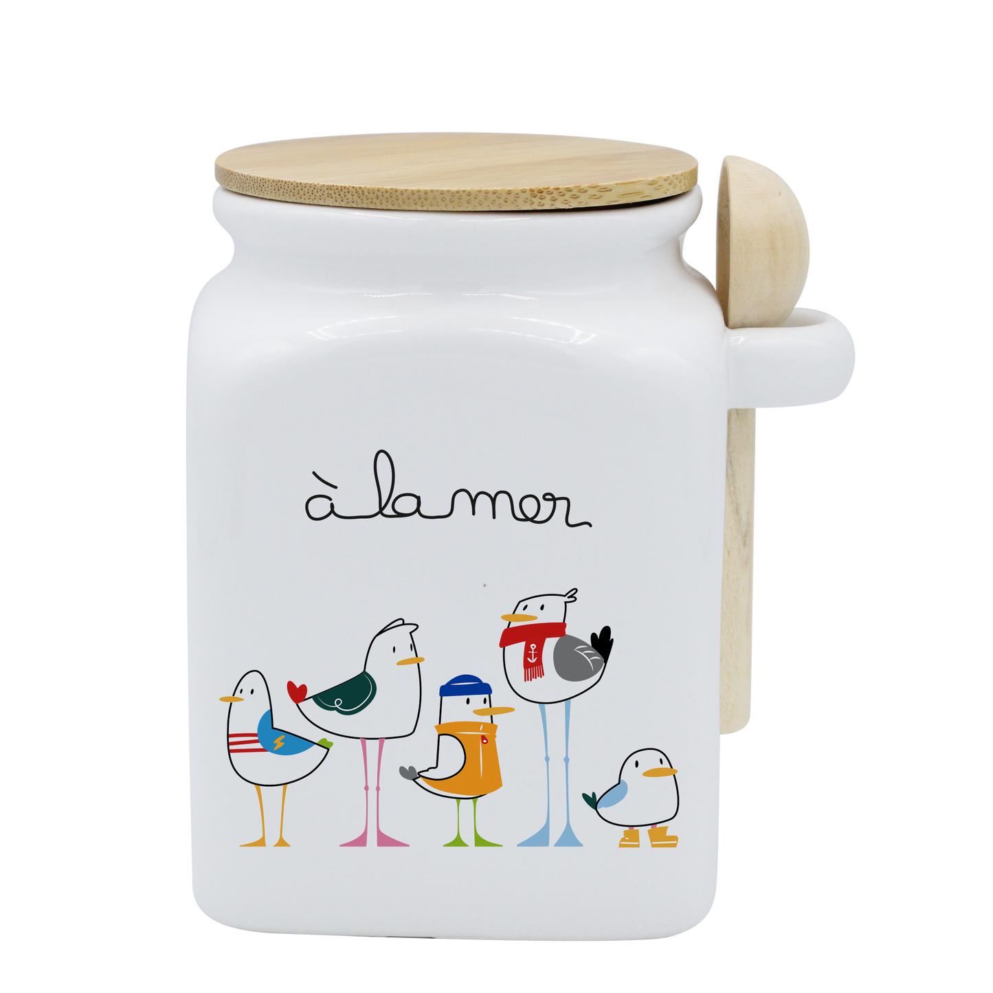POT BLANC MM COUV. BAMBOO+CUIL. BOIS-A LA MER MOUETTES