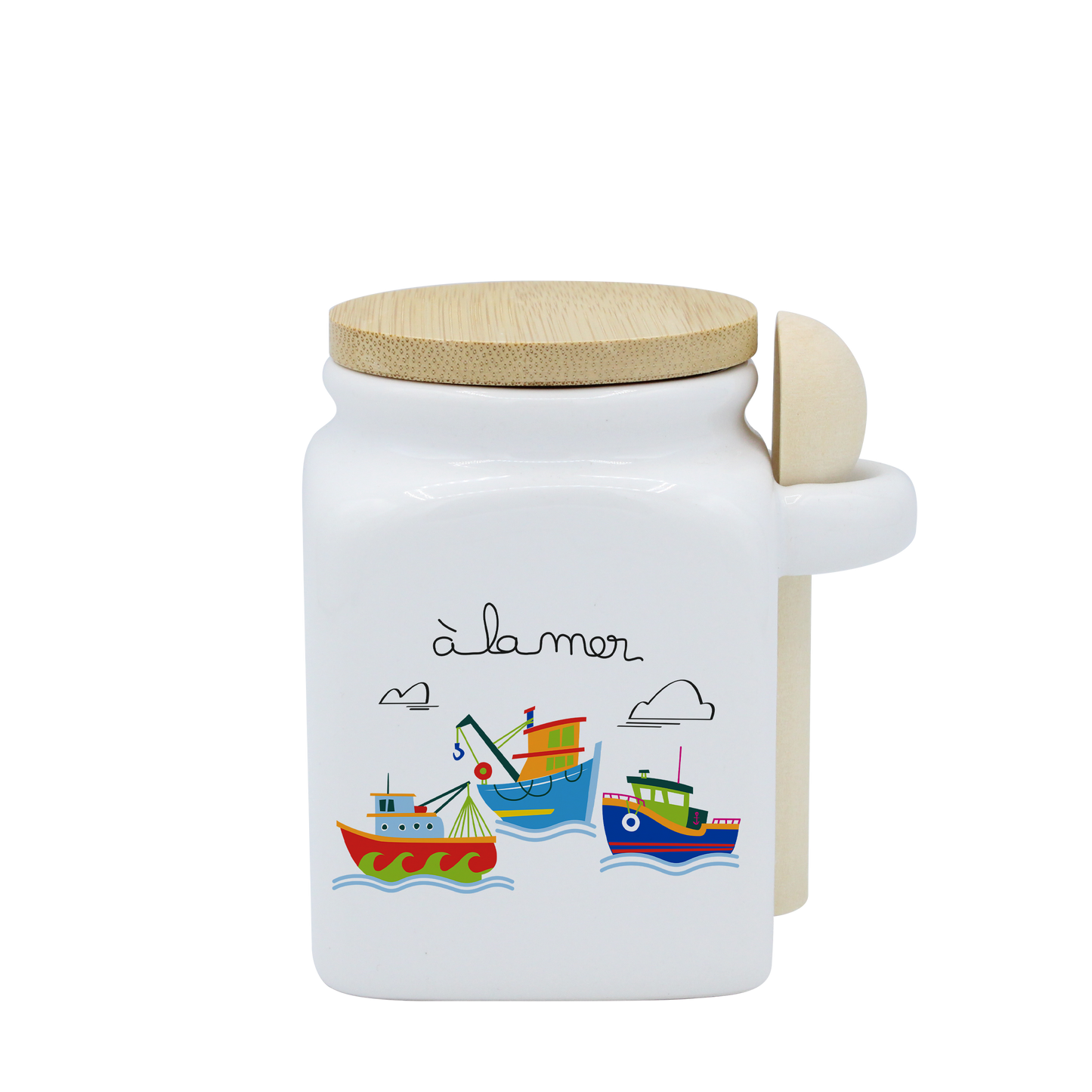 POT BLANC PM COUV. BAMBOO+CUIL. BOIS-A LA MER BATEAUX