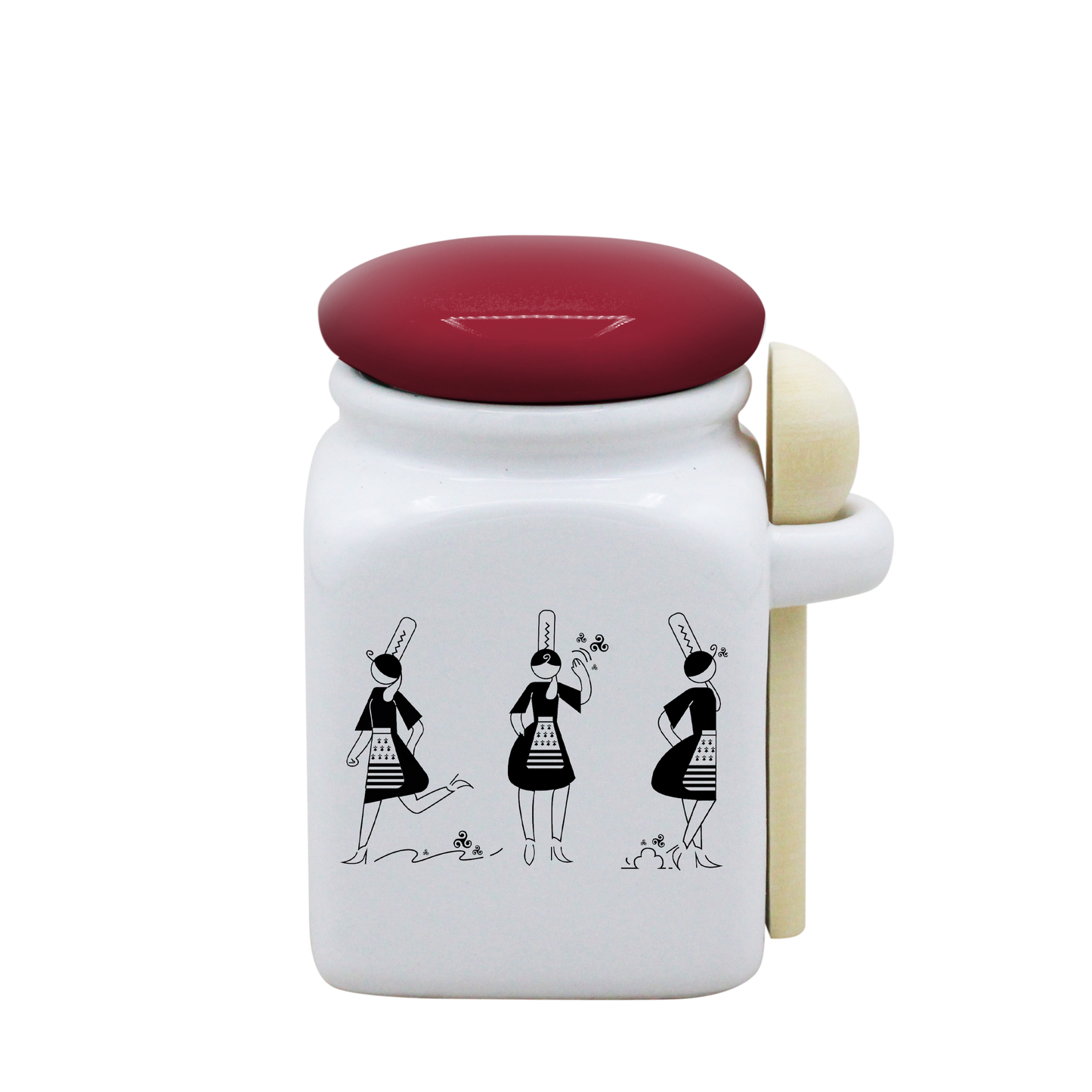 POT BLANC PM COUV. ROUGE+CUIL. BOIS - ARMELLE BIGOUDENE 3 PICTOS