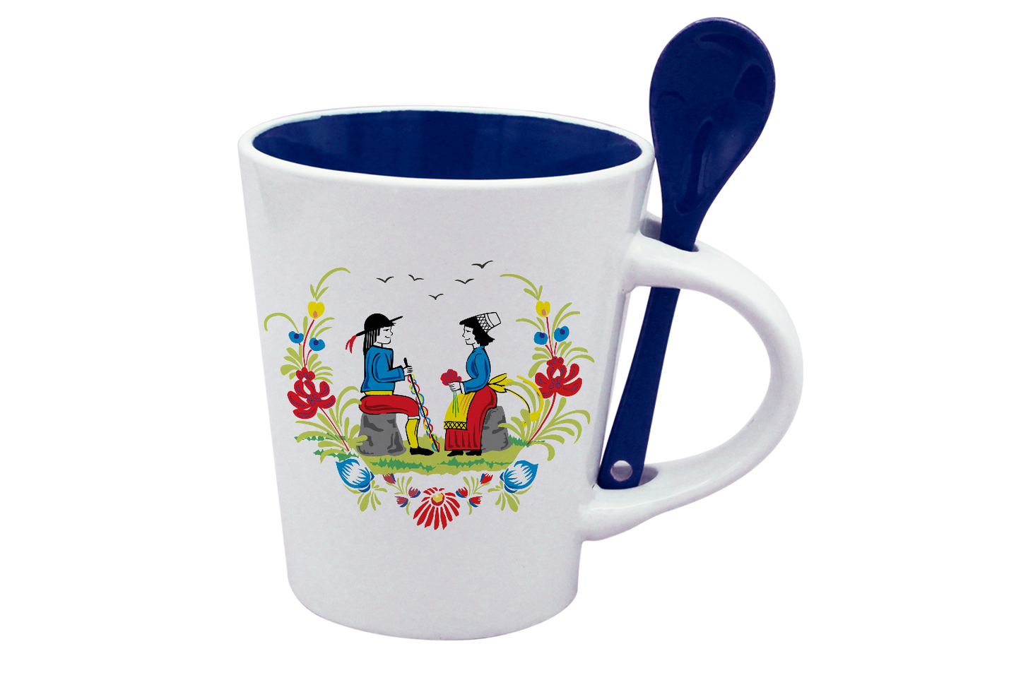 MUG CUILLERE BLANC INT. BLEU-RETRO