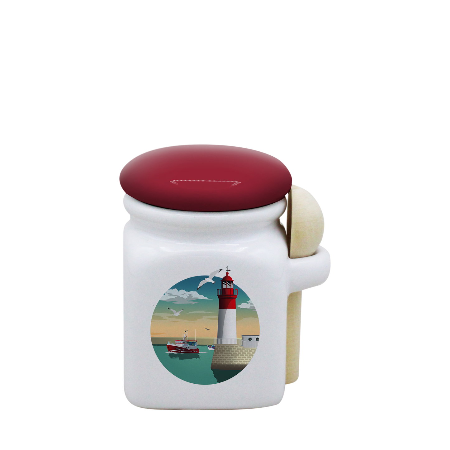 POT BLANC MINI COUV. ROUGE+CUIL. BOIS -PHARECHA