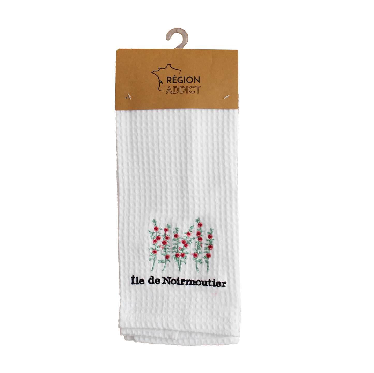 TORCHON NID D'ABEILLE ROSE TREMIERES NOIRMOUTIER BLANC