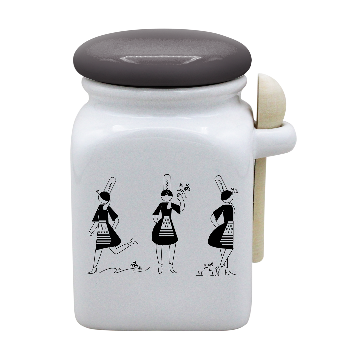 POT BLANC MM COUV. GRIS +CUIL. BOIS - ARMELLE BIGOUDENE 3 PICTOS
