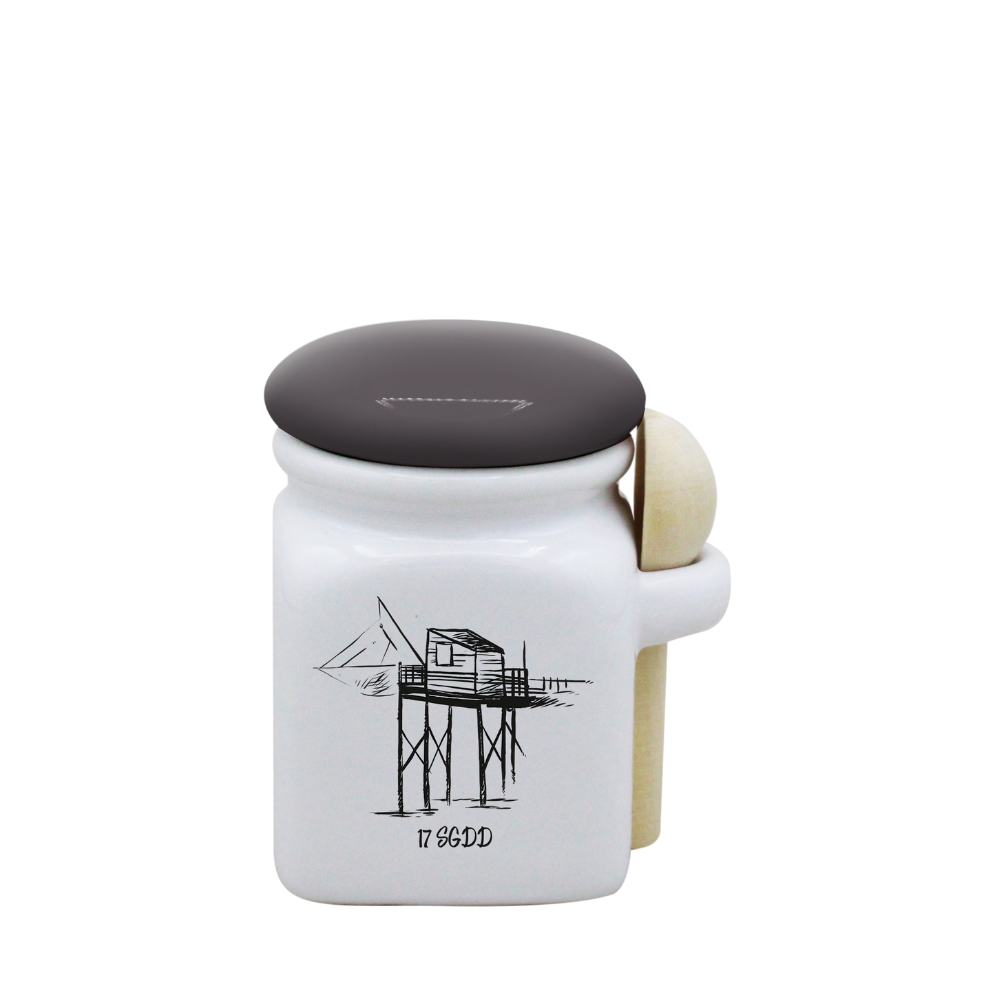 POT BLANC MINI COUV. GRIS+CUIL. BOIS - CARRELET NOIR SPE BO ET BON