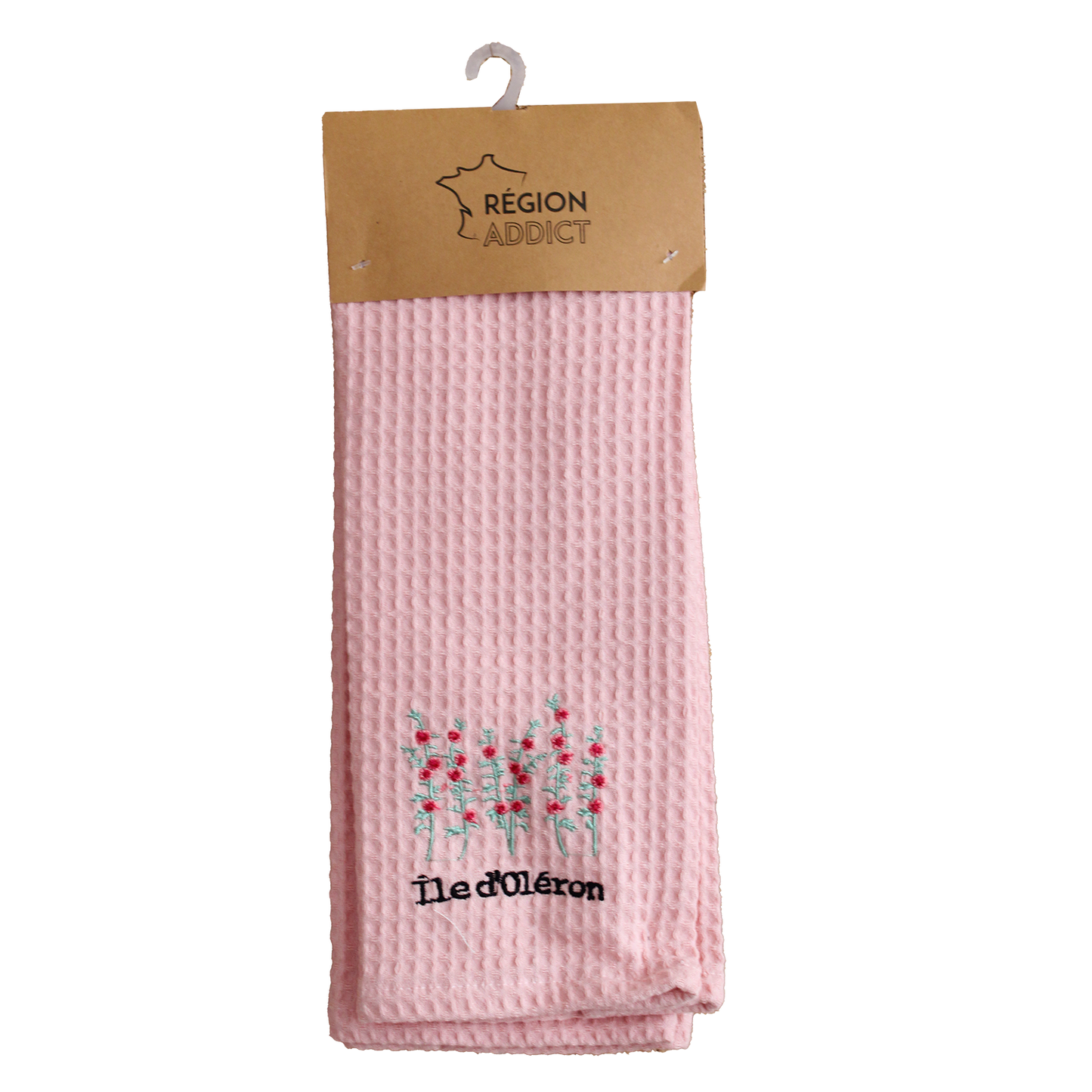 TORCHON NID D'ABEILLE ROSE TREMIERES OLERON ROSE