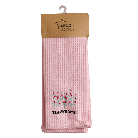 TORCHON NID D'ABEILLE ROSE TREMIERES OLERON ROSE