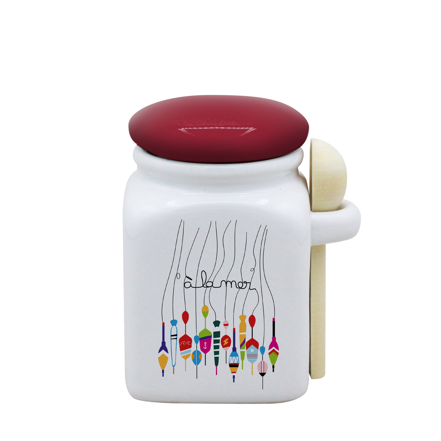 POT BLANC PM COUV. ROUGE+CUIL. BOIS - A LA MER BOUCHON