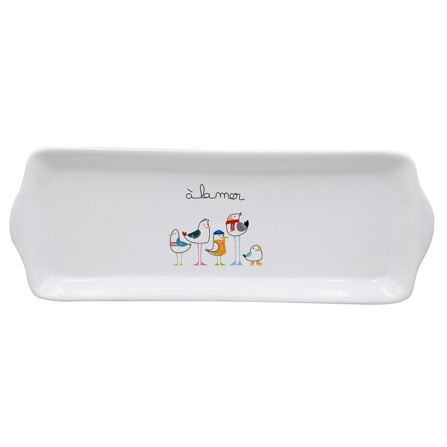PLAT A CAKE BLANC-A LA MER MOUETTES