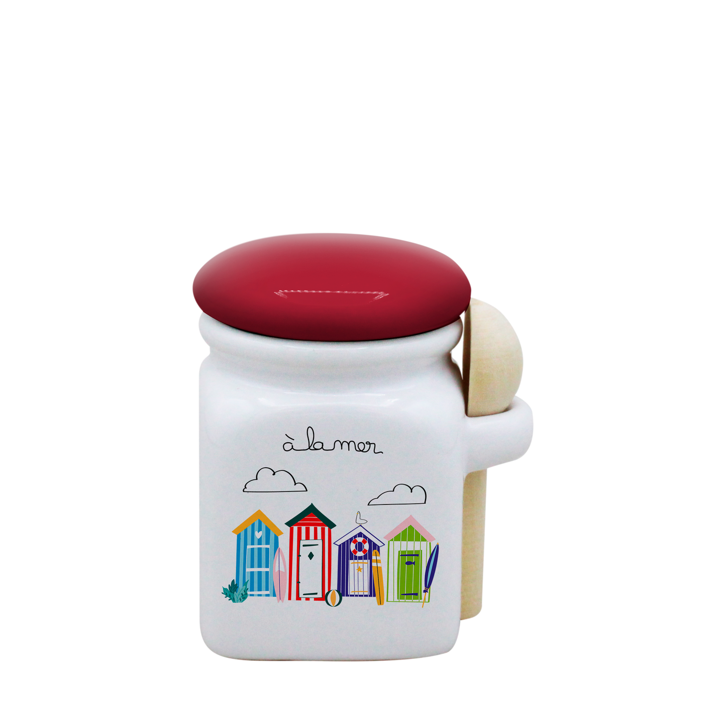POT BLANC MINI COUV. ROUGE+CUIL. BOIS -ALM3