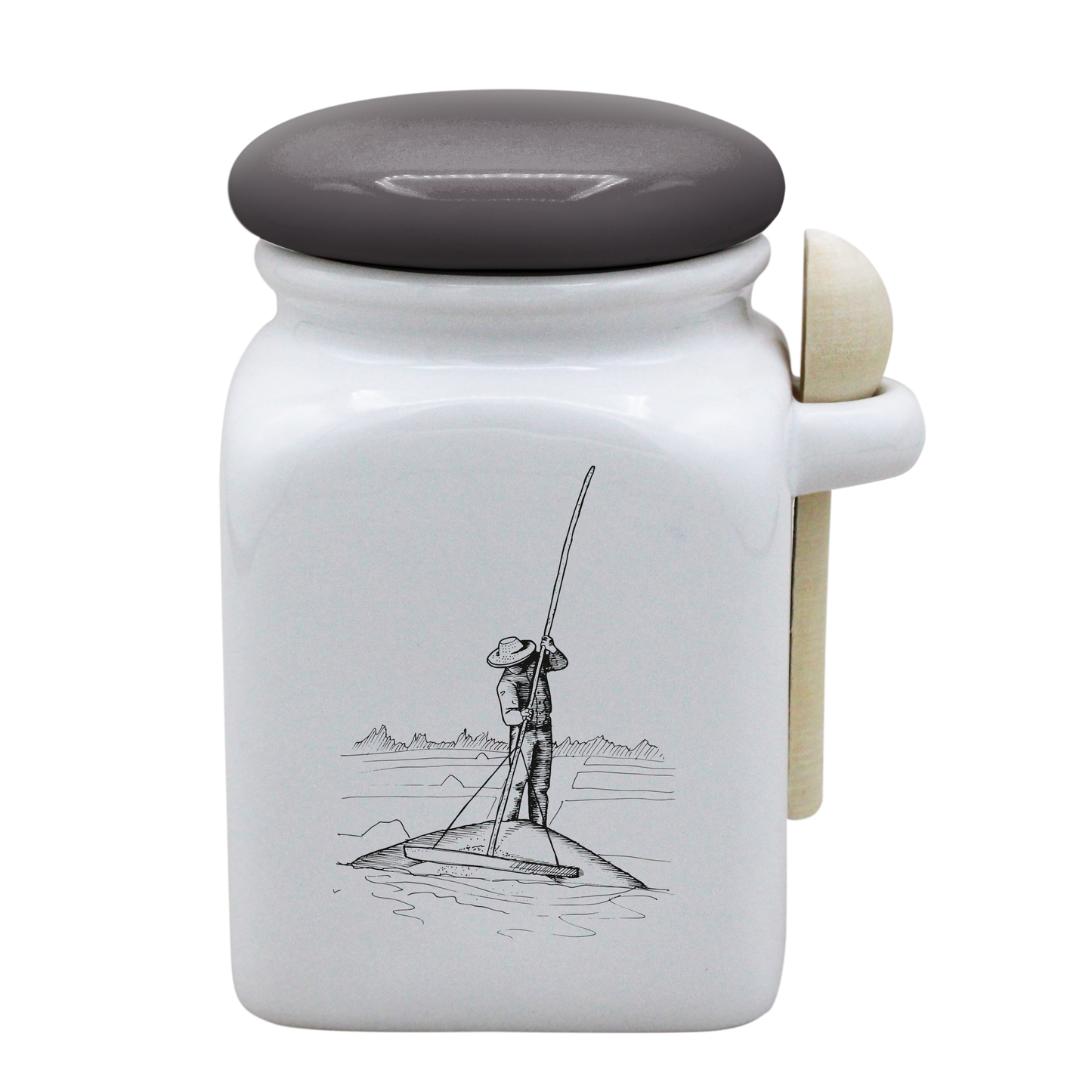 POT BLANC MM COUV. GRIS +CUIL. BOIS-PALUA