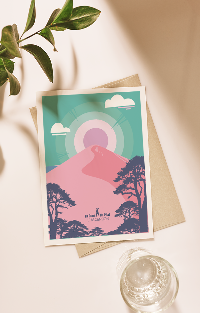 CARTE POSTALE FLAT DESIGN PILAT ROSE ET TURQUOISE