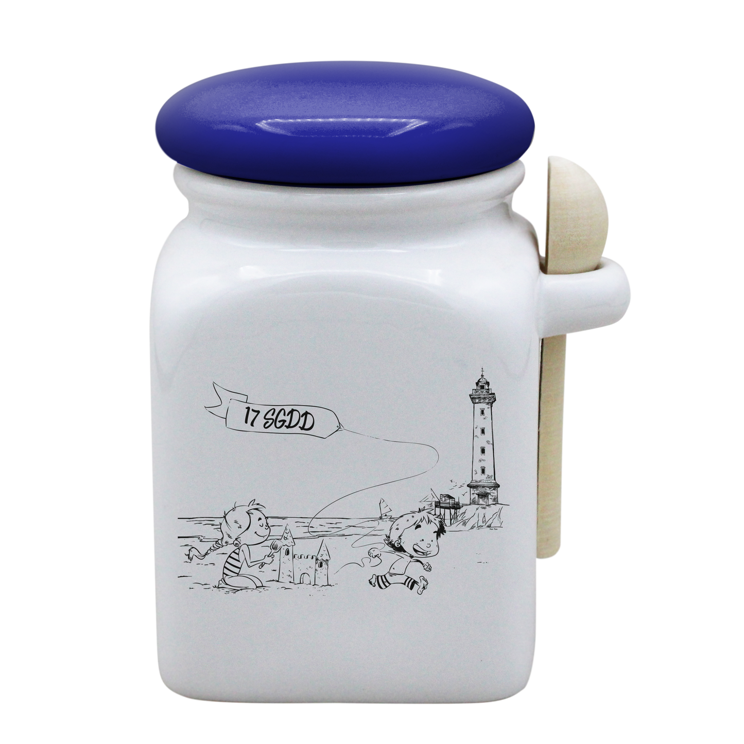 POT BLANC MM COUV. BLEU +CUIL. BOIS - DESSIN HORIZONTAL ST GEORGES DE DIDONNE SPE BO&BON