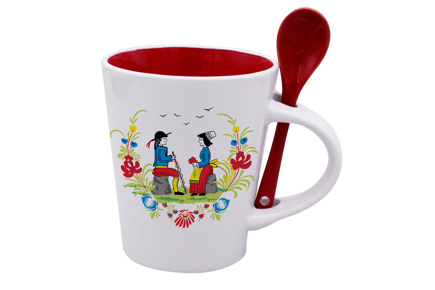 MUG CUILLERE BLANC INT. ROUGE-RETRO