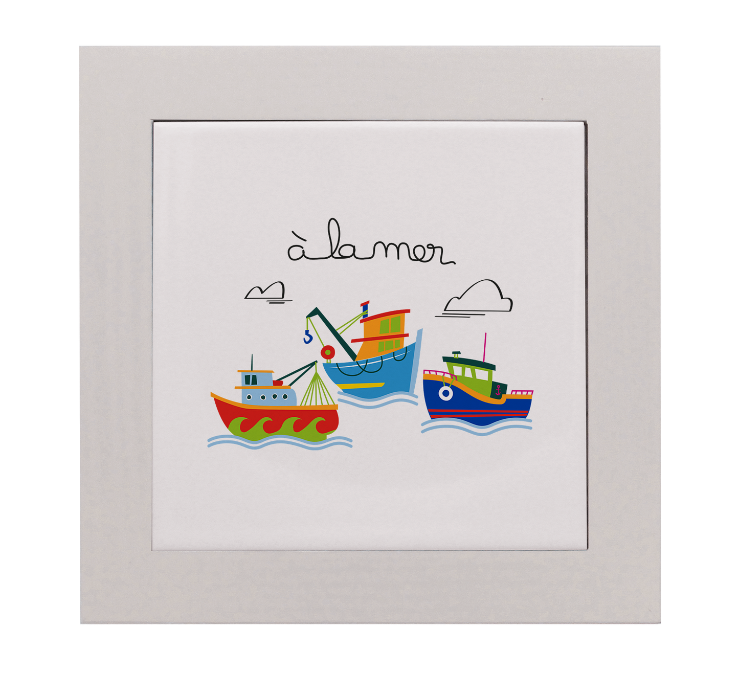 ENTOURAGE BOIS BEIGE-CARREAU FAIENCE 15x15 NU-A LA MER BATEAUX