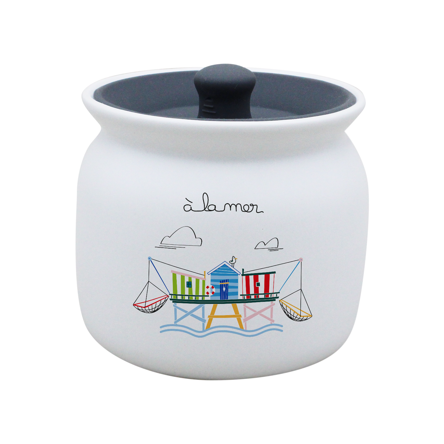 POT BLANC GM COUV. SILICONE GRIS -A LA MER CARRELET