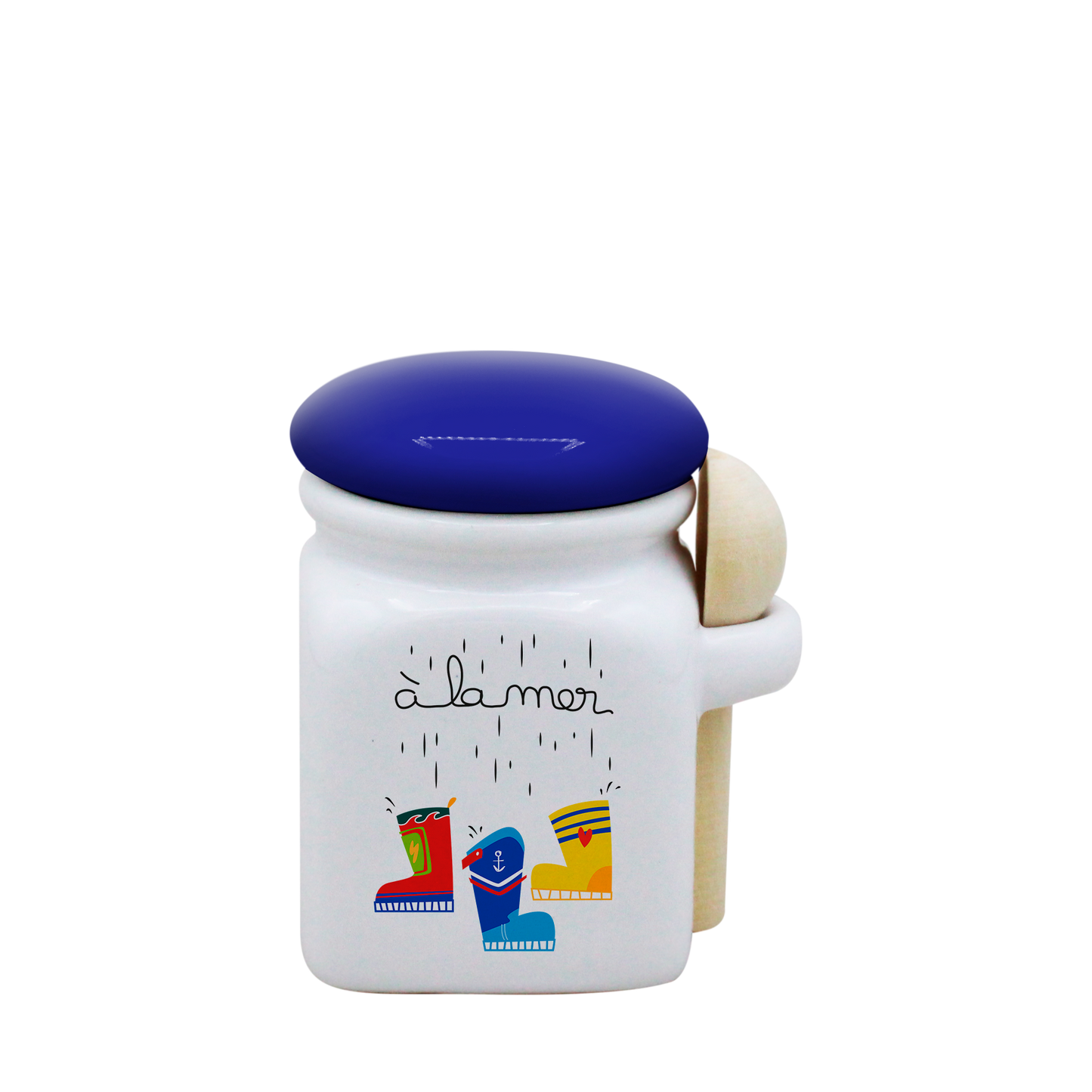 POT BLANC MINI COUV. BLEU+CUIL. BOIS-A LA MER BOTTES